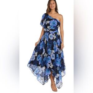 Chic One-Shoulder Floral Dress in Blue by [Brand]